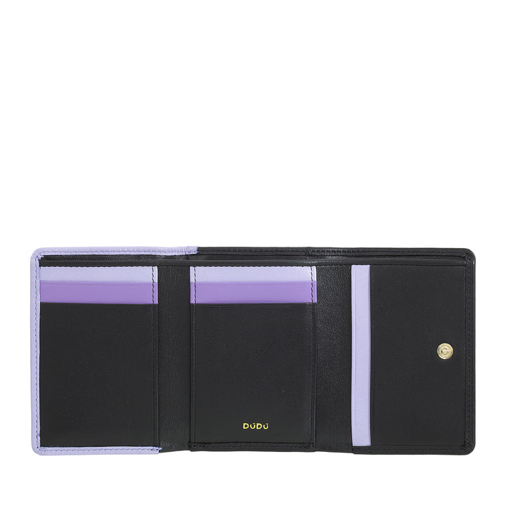 DUDU Small Women's Wallet in RFID Leather with Compact Click Clac Coin Purse and 6 Card Holders