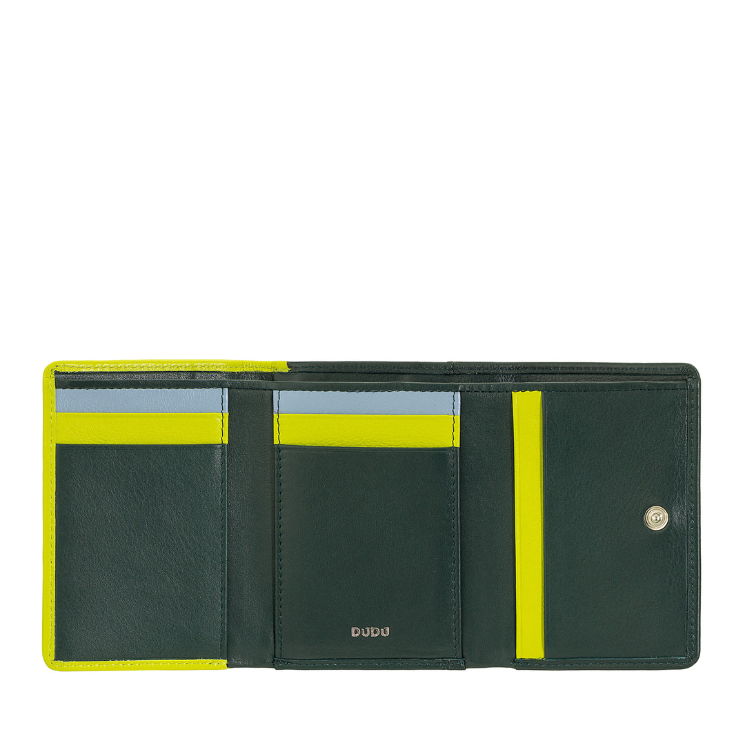 DUDU Kleine Damenbrieftasche aus RFID-Leder mit kompaktem Click-Clac-Münzfach und 6 Kartenfächern