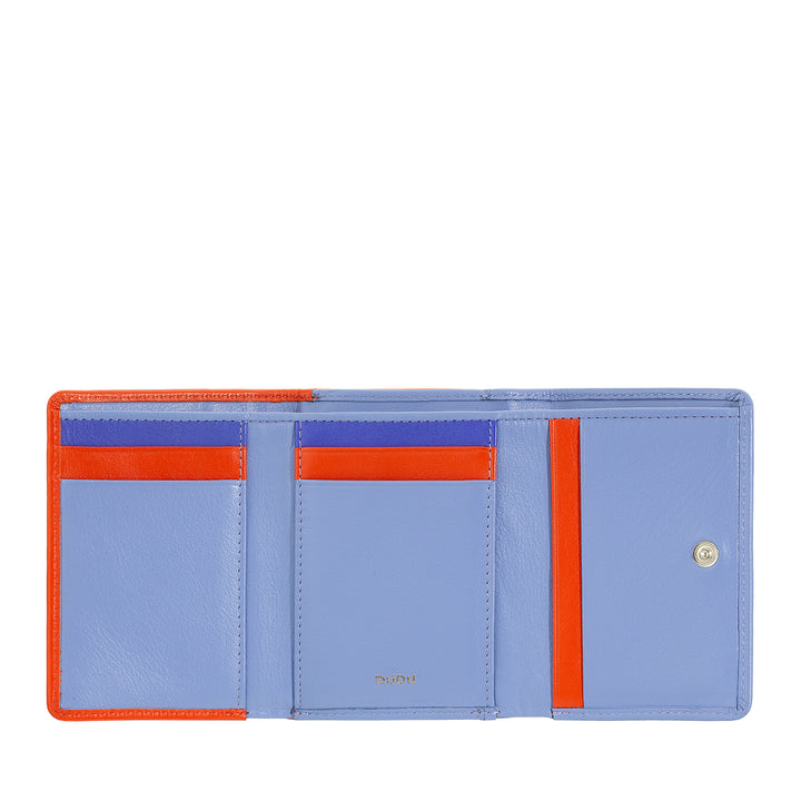 Carteira feminina pequena DUDU em couro RFID com porta-moedas Compact Click Clac e 6 porta-cartões