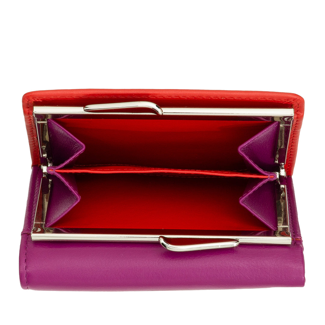 DUDU Kleine Damenbrieftasche aus RFID-Leder mit kompaktem Click-Clac-Münzfach und 6 Kartenfächern