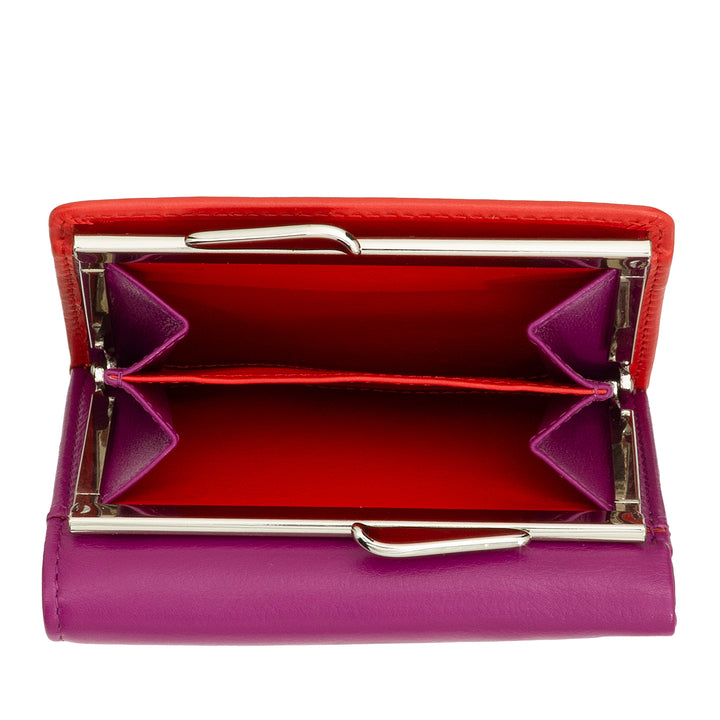 DUDU Kleine Damenbrieftasche aus RFID-Leder mit kompaktem Click-Clac-Münzfach und 6 Kartenfächern