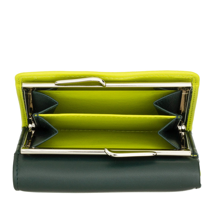 DUDU Kleine Damenbrieftasche aus RFID-Leder mit kompaktem Click-Clac-Münzfach und 6 Kartenfächern