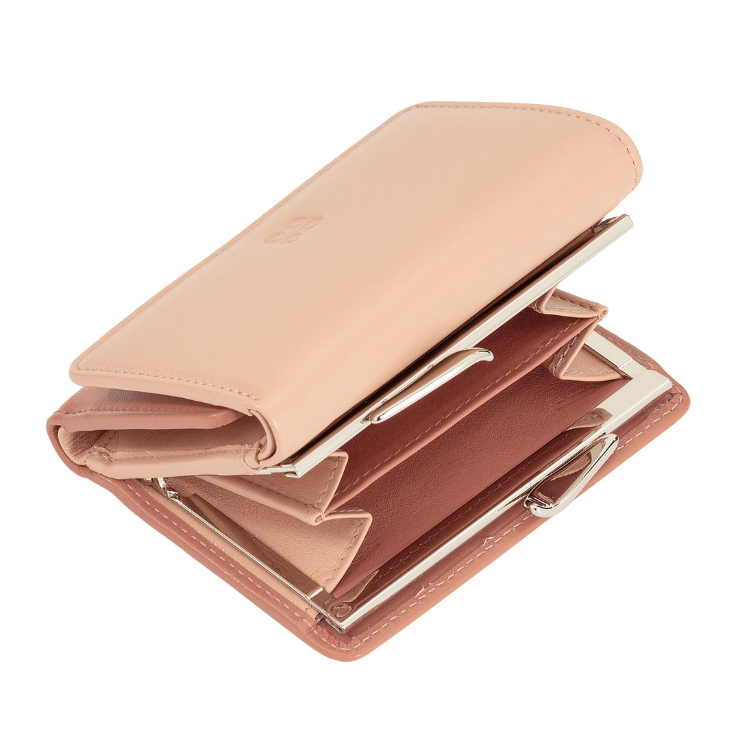 Carteira feminina pequena DUDU em couro RFID com porta-moedas Compact Click Clac e 6 porta-cartões