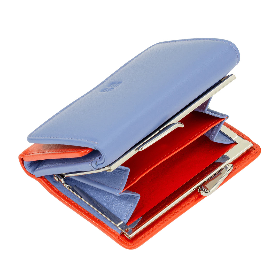 Carteira feminina pequena DUDU em couro RFID com porta-moedas Compact Click Clac e 6 porta-cartões