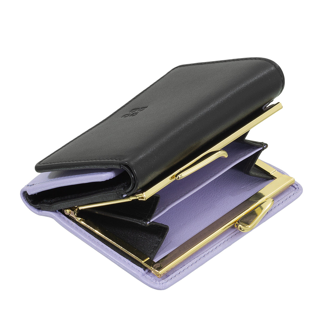 DUDU Small Women's Wallet in RFID Leather with Compact Click Clac Coin Purse and 6 Card Holders