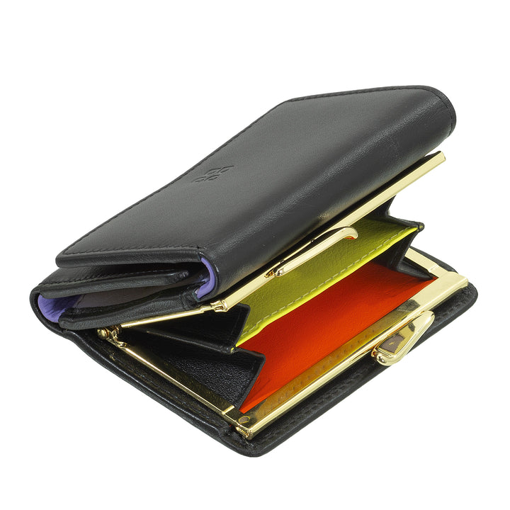 DUDU Cartera Pequeña de Mujer en Piel RFID con Monedero Compacto Click Clac y 6 Tarjeteros