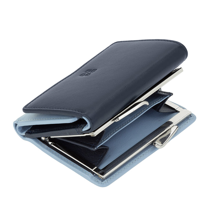 DUDU kleine damesportemonnee van RFID-leer met compacte Click Clac-portemonnee en 6 kaarthouders