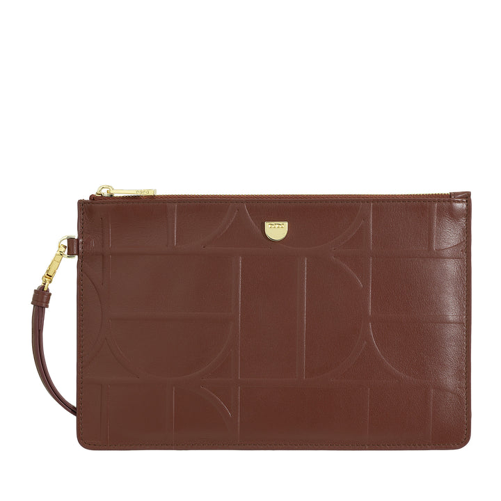 DUDU Large Women's Printed Leather Wrist Clutch, Hand Clutch with Lanyard - Elegant, Spacious and Practical for Cards, Banknotes and Coins