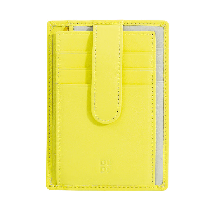 DUDU Tarjetero Slim de Piel Multicolor para Hombre y Mujer con 9 Ranuras y Cierre de Seguridad