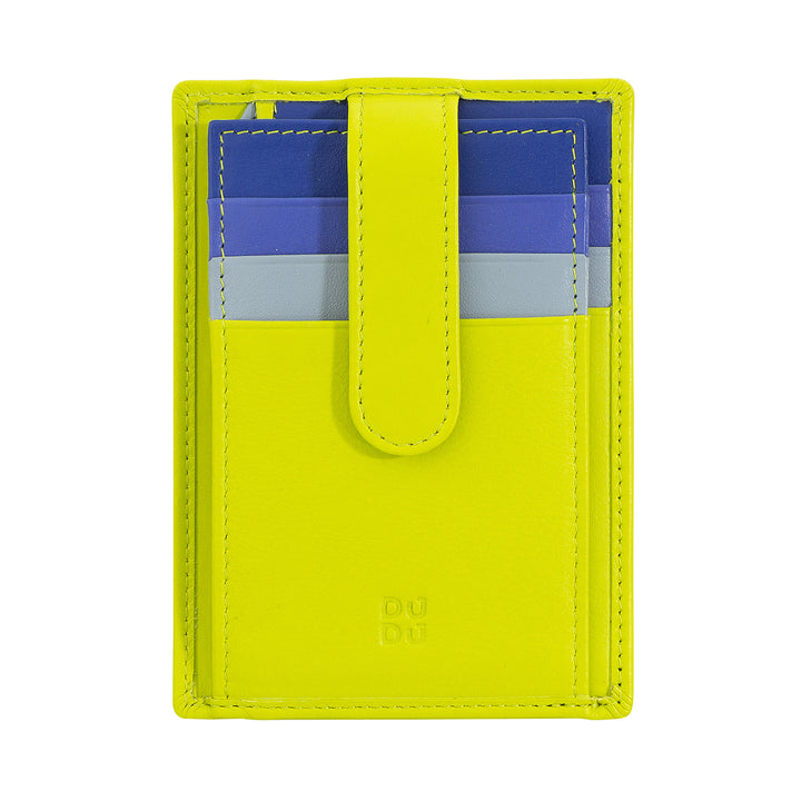 DUDU Slim multifarvet læder kreditkortholder til mænd og kvinder med 9 slots og sikkerhedslukning