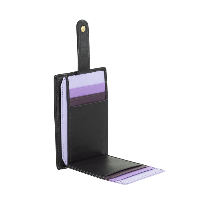 DUDU Tarjetero Slim de Piel Multicolor para Hombre y Mujer con 9 Ranuras y Cierre de Seguridad