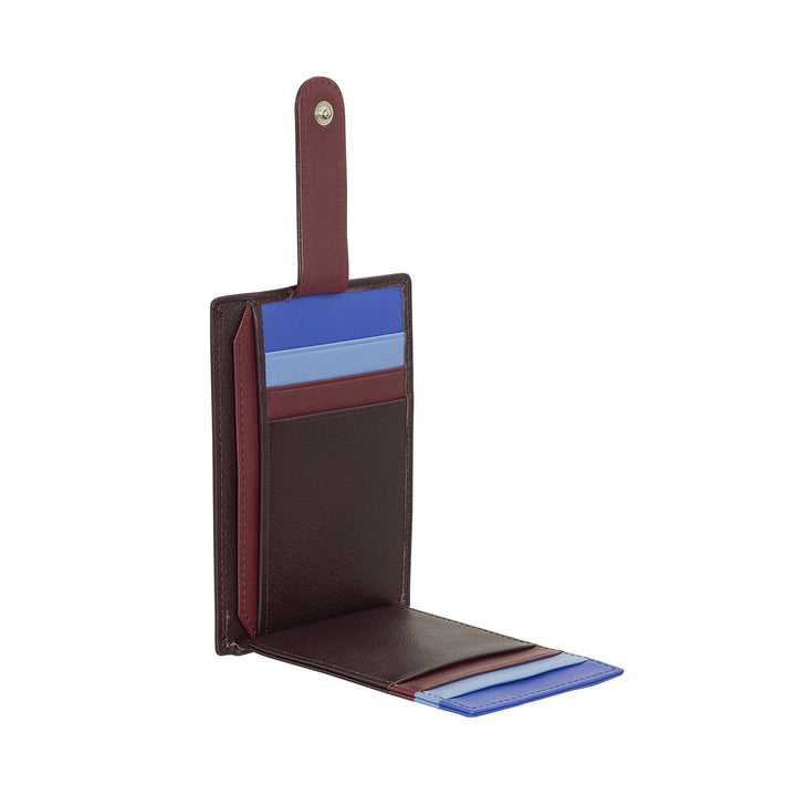 DUDU Tarjetero Slim de Piel Multicolor para Hombre y Mujer con 9 Ranuras y Cierre de Seguridad