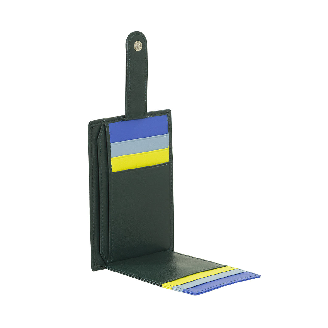 DUDU Λεπτή πολύχρωμη δερμάτινη θήκη πιστωτικής κάρτας για άνδρες και γυναίκες με 9 θέσεις και κλείσιμο ασφαλείας