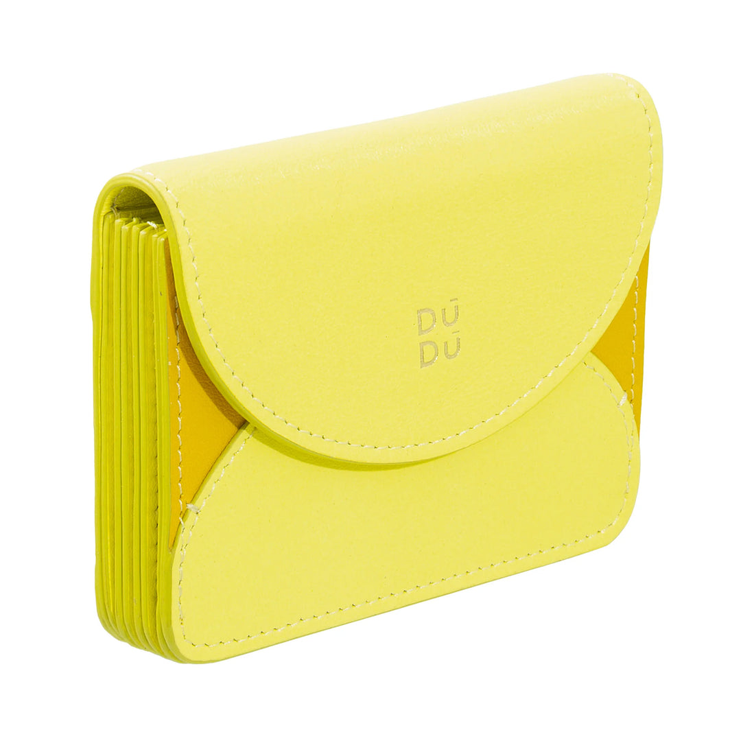 DUDU Tarjetero Compacto de Piel en Forma de Acordeón - Tarjetero para Hombre y Mujer con Múltiples Compartimentos, Cierre con Botones, Práctico para Tarjetas y Documentos