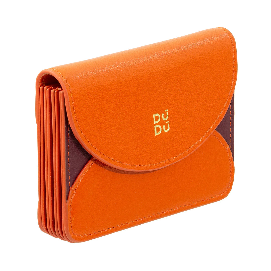 DUDU Tarjetero Compacto de Piel en Forma de Acordeón - Tarjetero para Hombre y Mujer con Múltiples Compartimentos, Cierre con Botones, Práctico para Tarjetas y Documentos