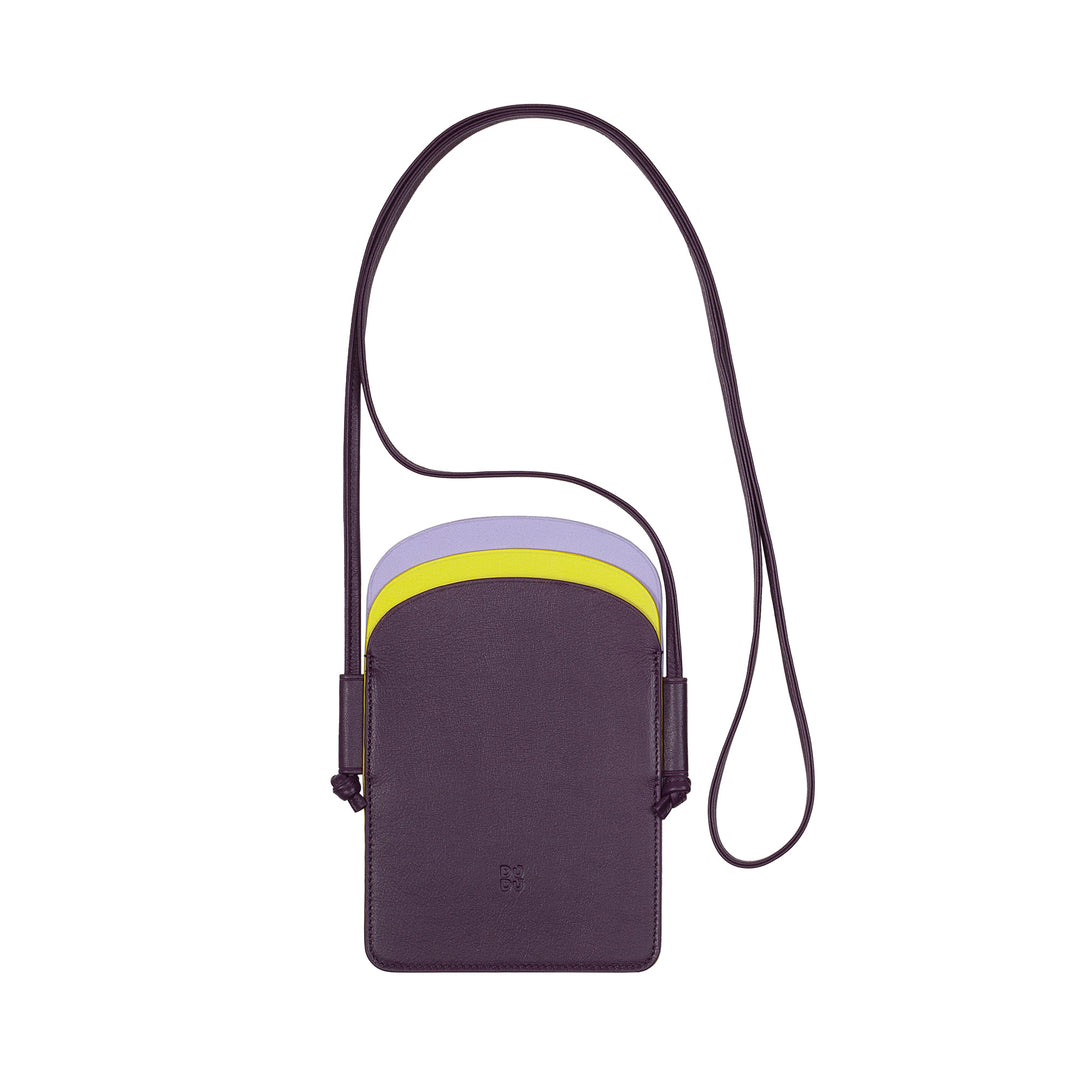 DUDU leren telefoonhouder voor dames, dubbele smartphonezak, kaartzak, verstelbare schouderriem