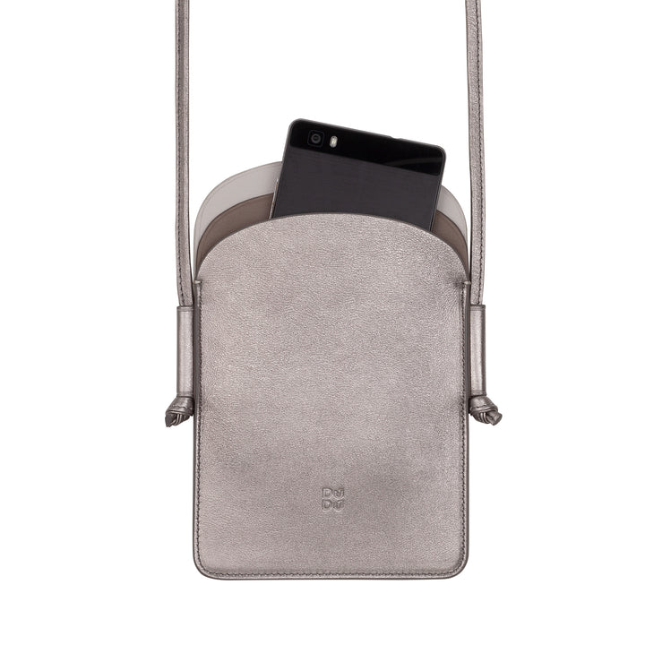 DUDU leren telefoonhouder voor dames, dubbele smartphonezak, kaartzak, verstelbare schouderriem