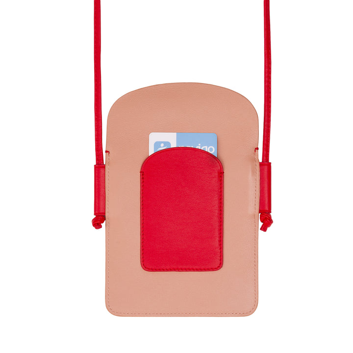DUDU telefonhållare i läderhals för kvinnor, dubbel smartphoneficka, kortficka, justerbar axelrem