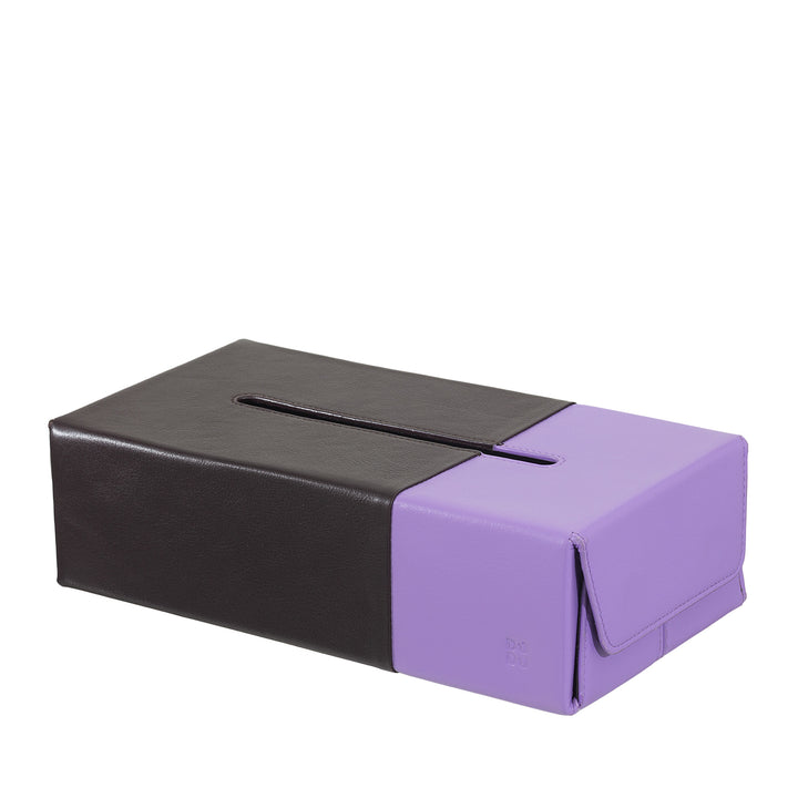 DUDU Tissue Holder in Genuine Two-Tone Nappa Leather - Elegant Tabletop Design for Home, Office or Study - Modern Style