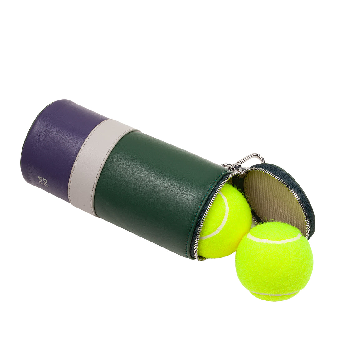 DUDU Porte-balle de tennis en cuir véritable, édition limitée, boîte de 3 balles, fermeture éclair, fixation mousqueton