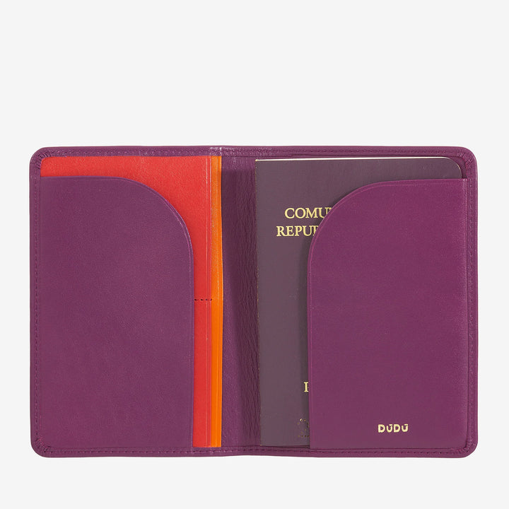 DUDU Travel - Funda de piel para pasaporte con protección RFID y tarjetero de crédito