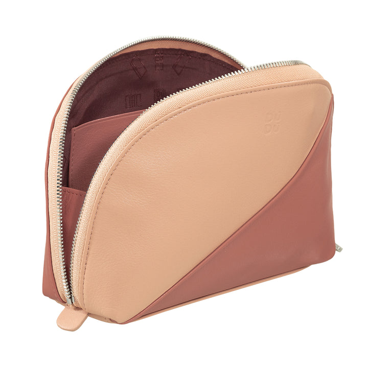 Embreagem porta-maquiagem DUDU em bolsa de viagem de couro com zíper multicolorido