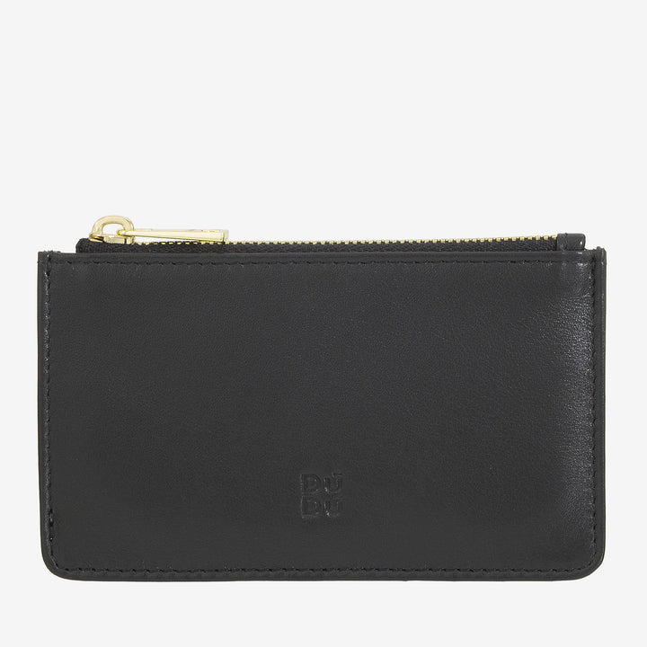 DUDU Men's and Women's Leather Credit Card Holder, Small Slim Wallet, 4 Card Holders, with Zipper Closure