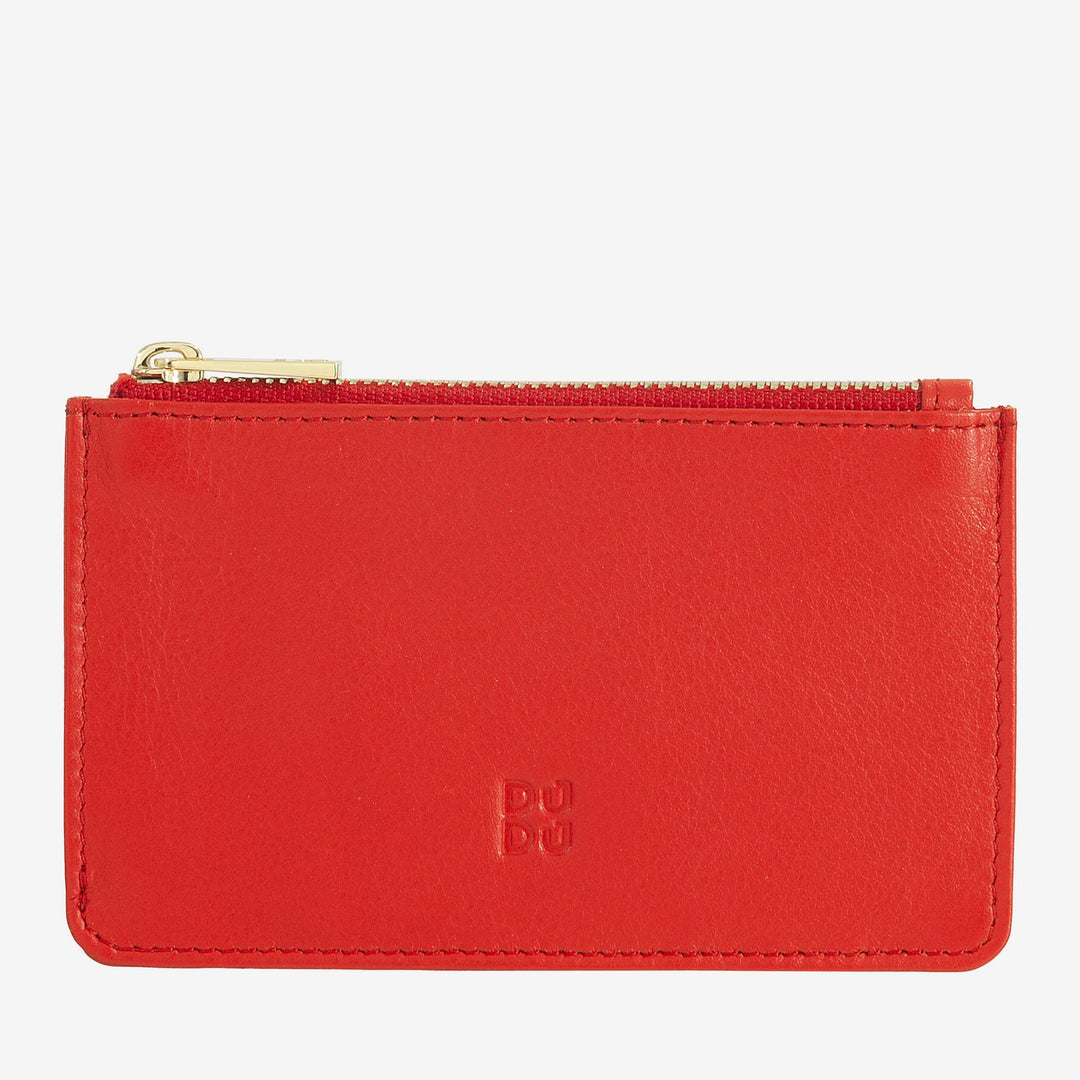 DUDU læderkreditkortholder til mænd og kvinder, lille slank pung, 4 kortholdere, med lynlåslukning