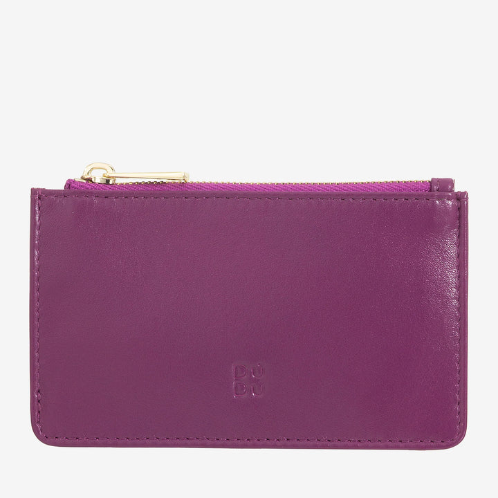 DUDU læderkreditkortholder til mænd og kvinder, lille slank pung, 4 kortholdere, med lynlåslukning