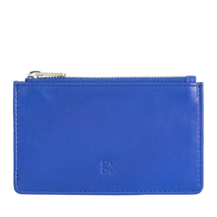 DUDU læderkreditkortholder til mænd og kvinder, lille slank pung, 4 kortholdere, med lynlåslukning