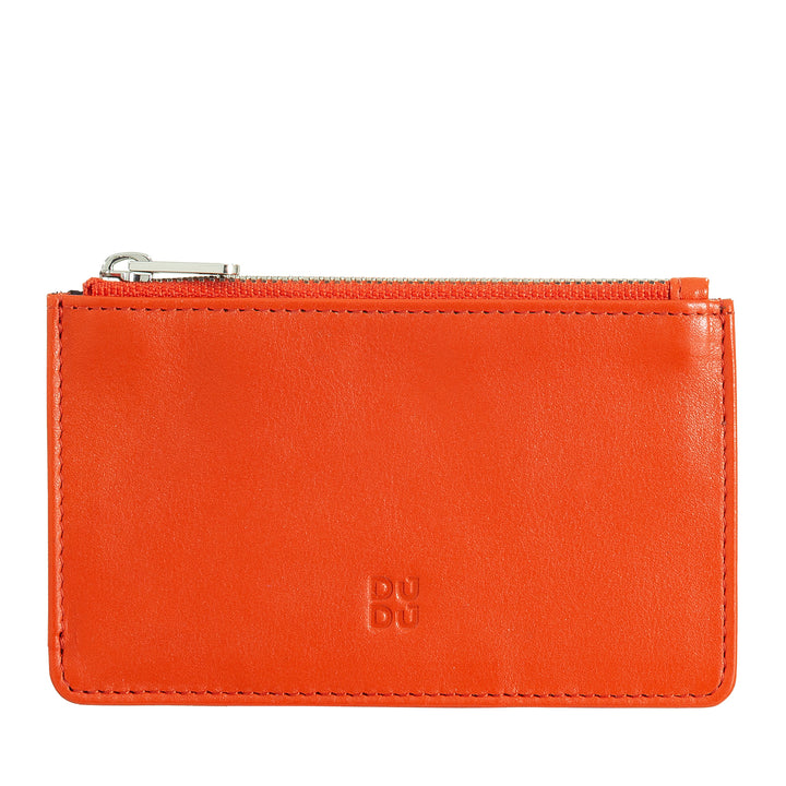 DUDU lederen creditcardhouder voor heren en dames, kleine slanke portemonnee, 4 kaarthouders, met ritssluiting
