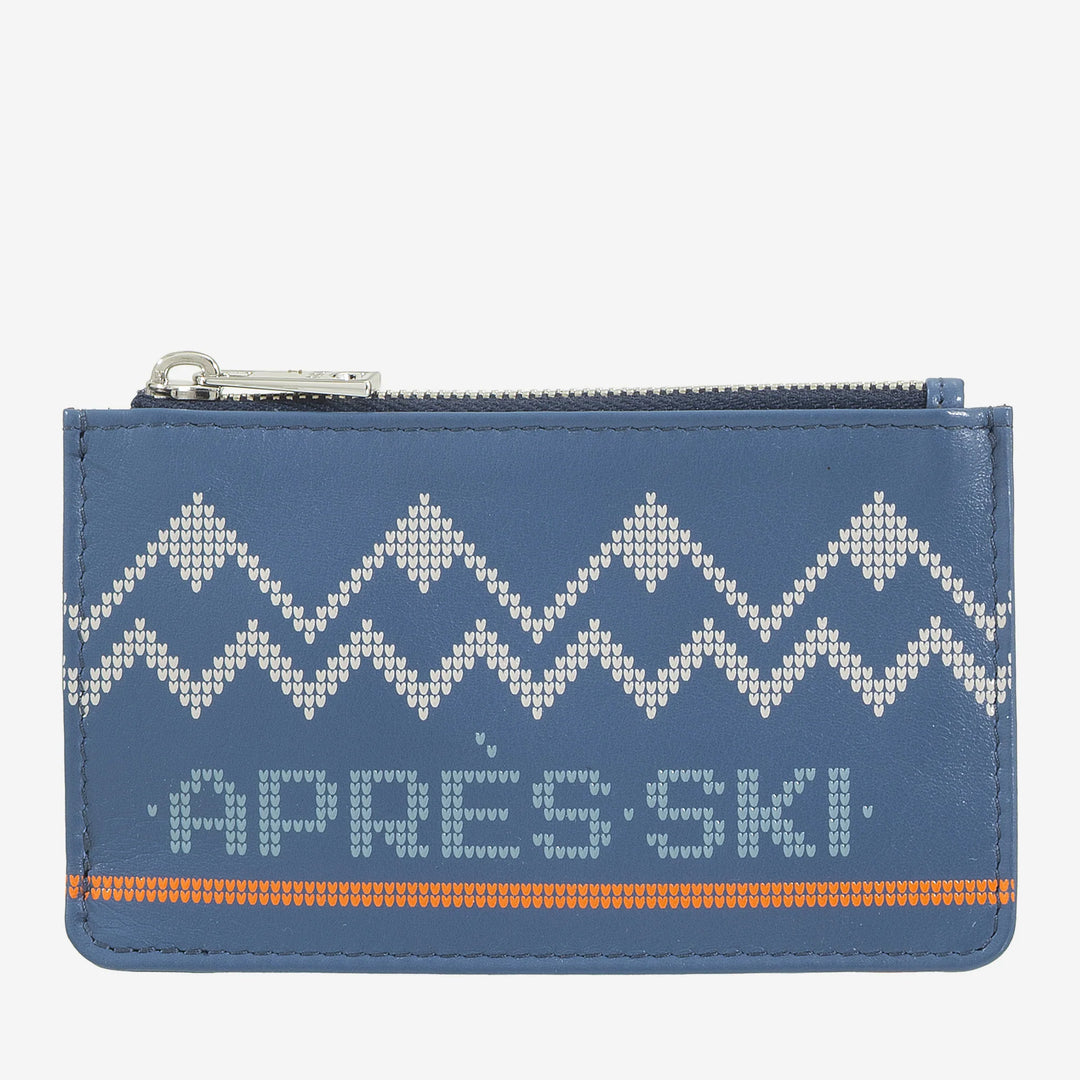 Δερμάτινη θήκη πιστωτικής κάρτας DUDU ανδρική και γυναικεία, λεπτό πορτοφόλι για σκι Small Après, 4 θήκες για κάρτες, φερμουάρ για κέρματα