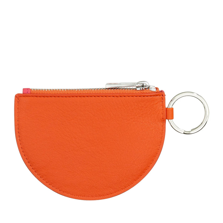 DUDU Mini Leather Coin Purse for Women with Zipper and Two-Tone Slim Design Key Ring