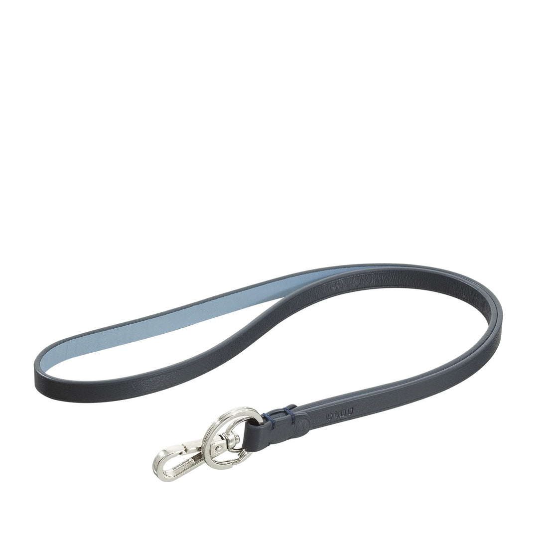 Correia de pescoço DUDU com anel e mosquetão de metal em couro genuíno, cordão para chaves, porta-crachá, carro, chaveiro