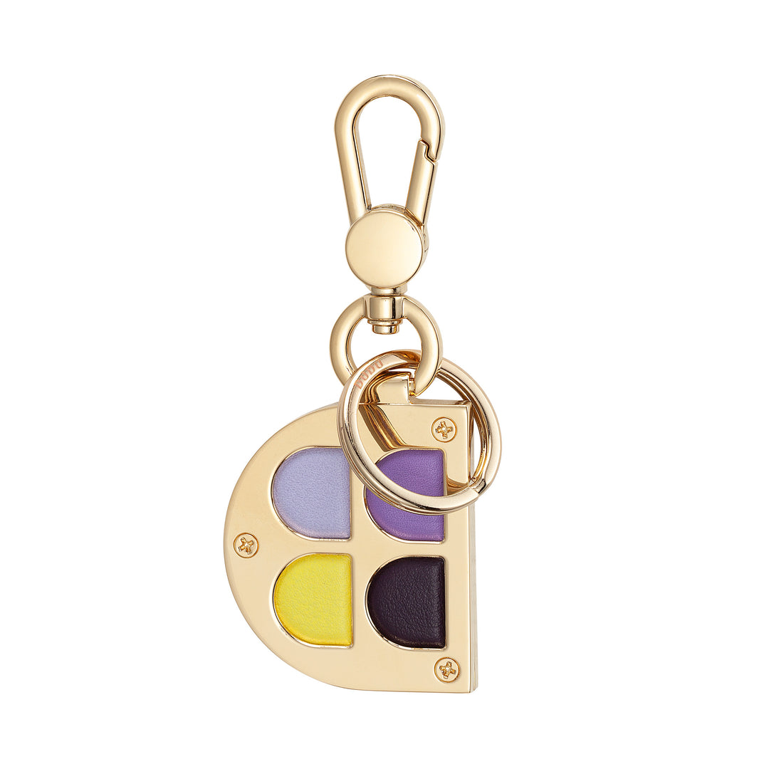 DUDU Porte-clés en métal en forme de D avec inserts en cuir véritable, porte-clés doré avec mousqueton et anneau, porte-clés pour voiture, maison, bureau