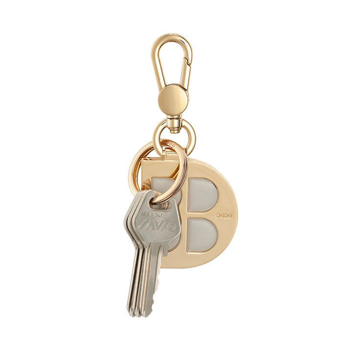 Chaveiro de metal em forma de D DUDU com inserções de couro genuíno, chaveiro dourado com mosquetão e anel, chaveiro para escritório doméstico