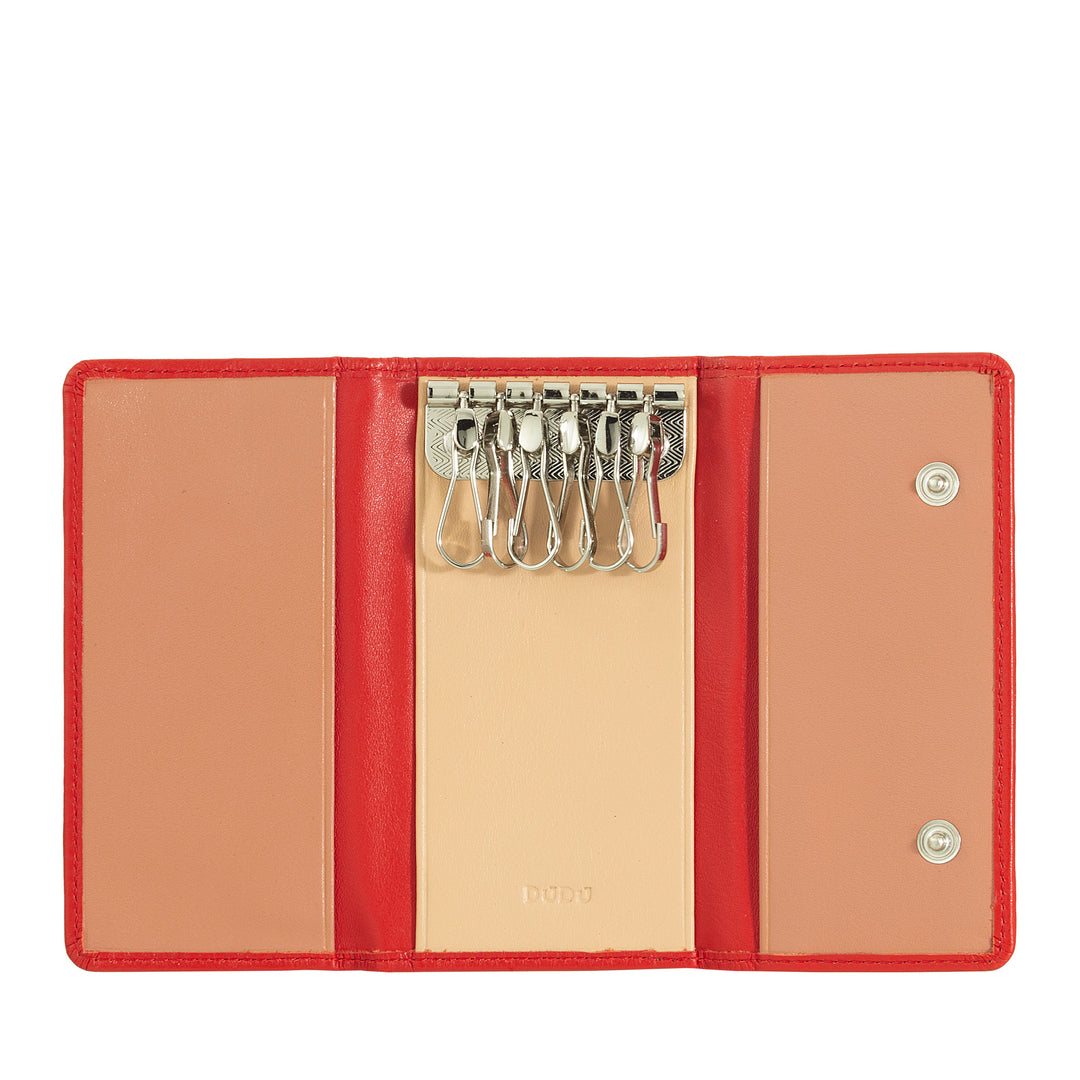 DUDU Classic klíčenka z pravé kůže pro muže a ženy v různých barvách se 6 háčky