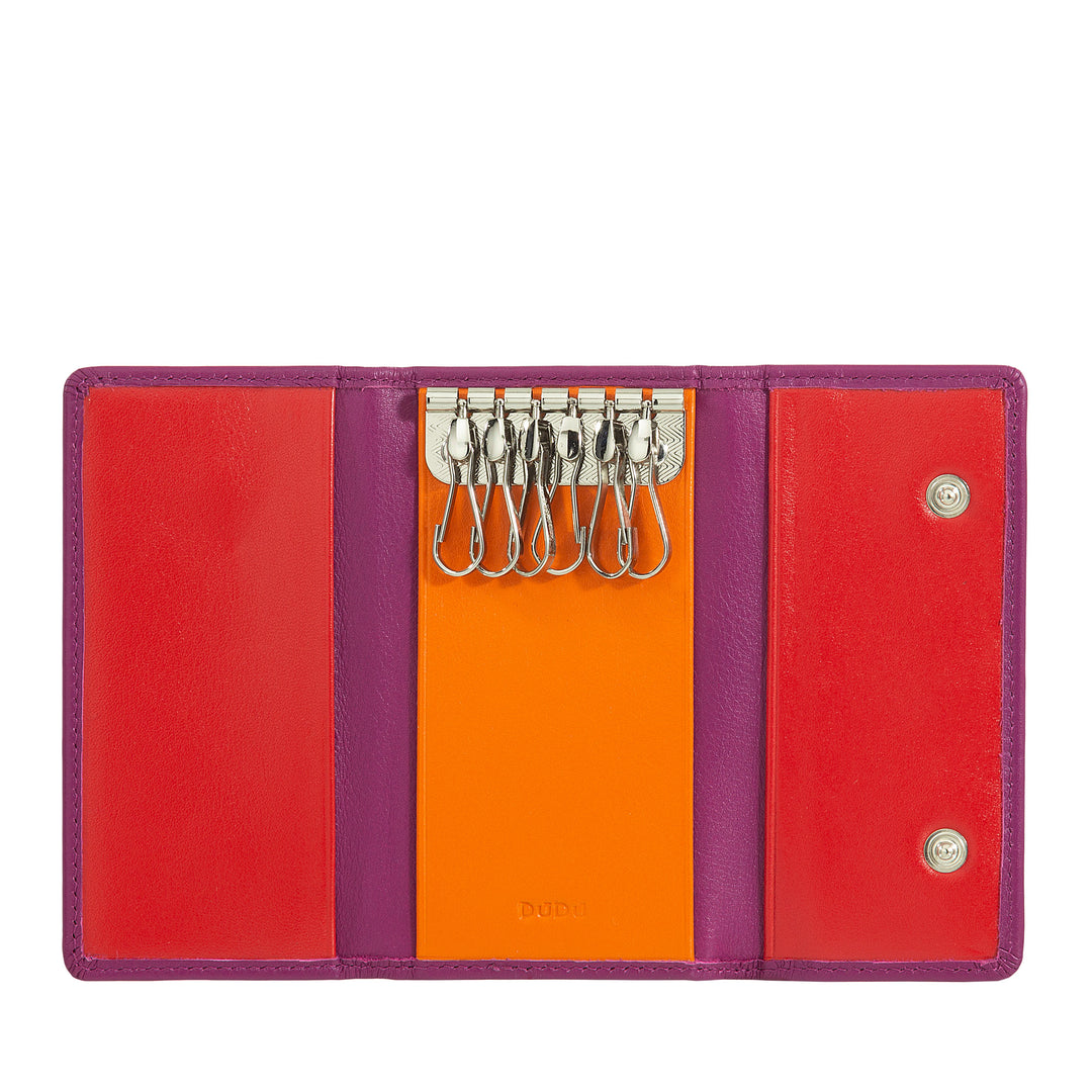 DUDU Portachiavi Classico in Vera Pelle Uomo Donna Multicolore a 6 Ganci