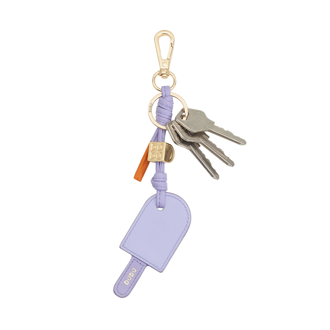 DUDU Llavero de Piel con Palito de Helado, Llavero para Mujer y Hombre con Anilla y Mosquetón, Diseño Colorido de Verano