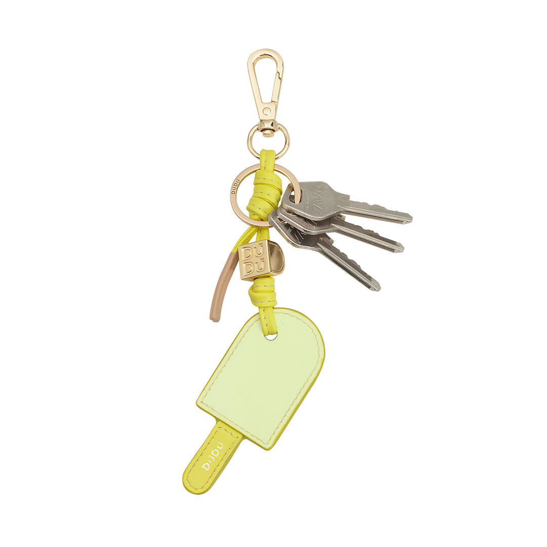 DUDU læderispind nøglering, nøglering til kvinder og mænd med ring og karabinhage, farverigt sommerdesign