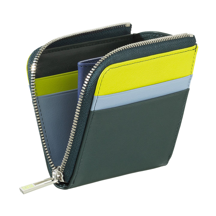 DUDU Men's Leather Wallet with Zip, Small Compact Women's Wallet, External Zip, Coin and Card Holder