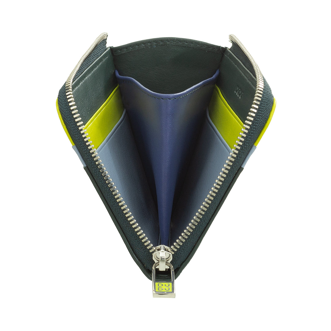 DUDU Men's Leather Wallet with Zip, Small Compact Women's Wallet, External Zip, Coin and Card Holder