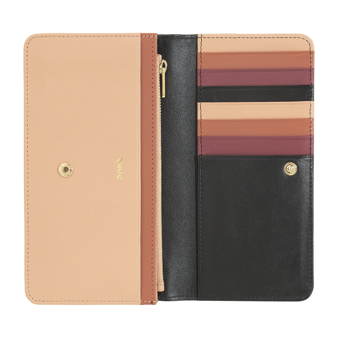 DUDU Große Damenbrieftasche aus mehrfarbigem, weichem Leder mit RFID-Beutel