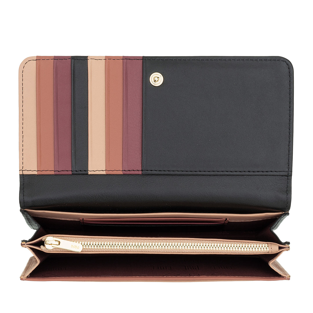 DUDU Große Damenbrieftasche aus mehrfarbigem, weichem Leder mit RFID-Beutel