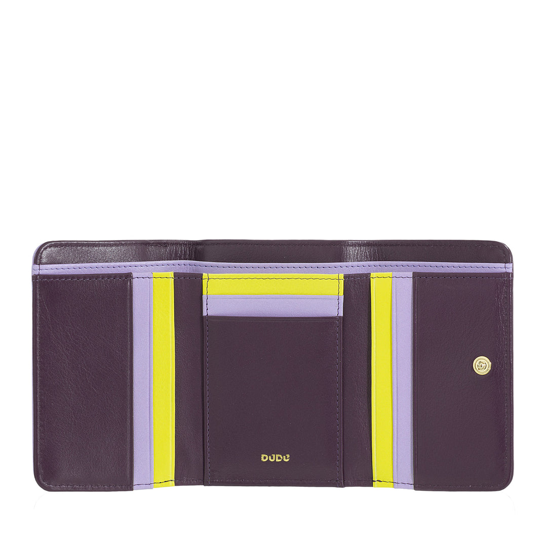 DUDU Portofel de dama mic RFID din piele multicolora colorata