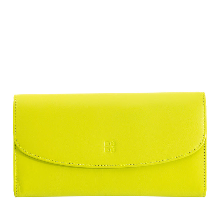 DUDU Large Women's Wallet in Colored Leather, Continental Wallet, Credit Card Pockets, Coin Purse with Zipper