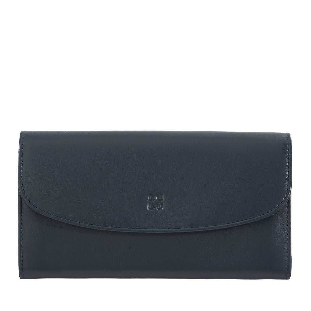 DUDU Large Women's Wallet in Colored Leather, Continental Wallet, Credit Card Pockets, Coin Purse with Zipper