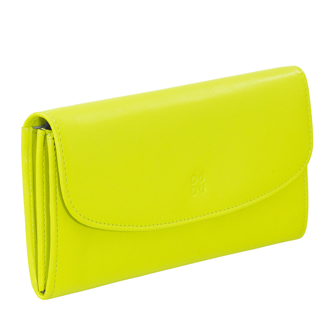 DUDU Large Women's Wallet in Colored Leather, Continental Wallet, Credit Card Pockets, Coin Purse with Zipper