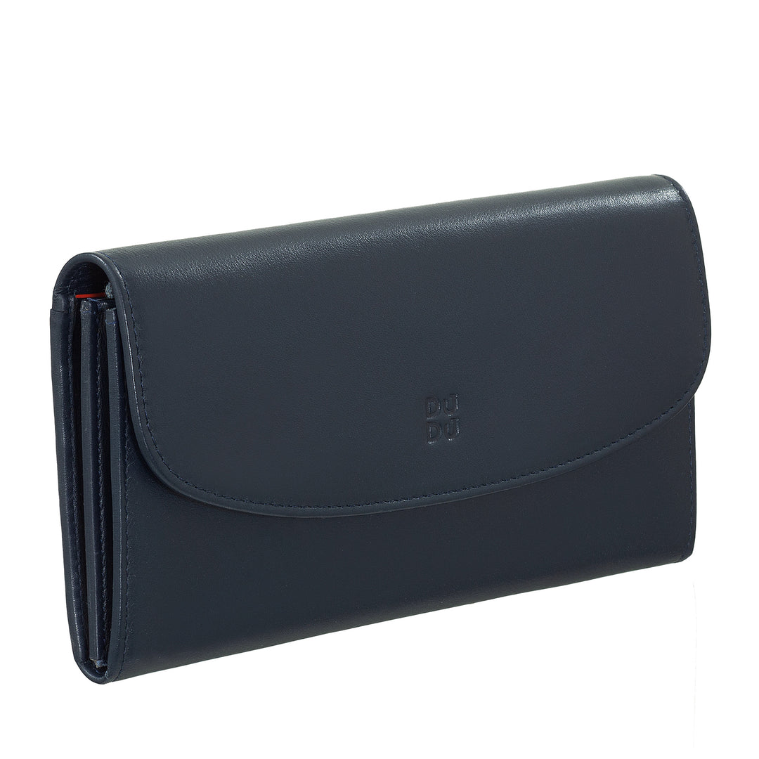 DUDU Large Women's Wallet in Colored Leather, Continental Wallet, Credit Card Pockets, Coin Purse with Zipper