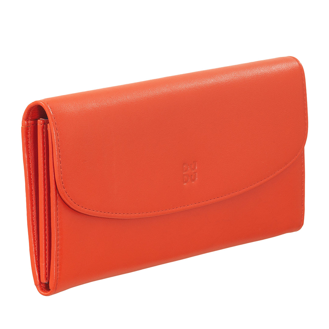 DUDU Large Women's Wallet in Colored Leather, Continental Wallet, Credit Card Pockets, Coin Purse with Zipper